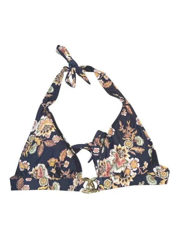 NWT Shoshanna Floral Printed Halter Bikini Top with Chain Blue C Cup $165 [jb] - Picture 3 of 8